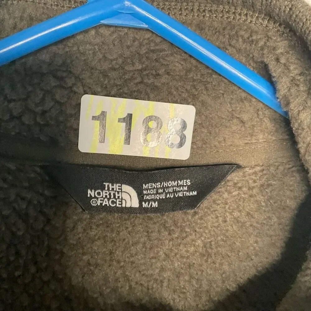 The North Face Knit Jacket mens M ZipUp Sherpa Lined Fleece Khaki Green‎ Sweater